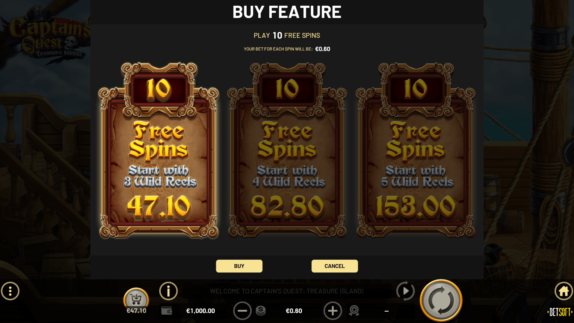 BetSoft Captain's Quest Treasure Island Screenshot