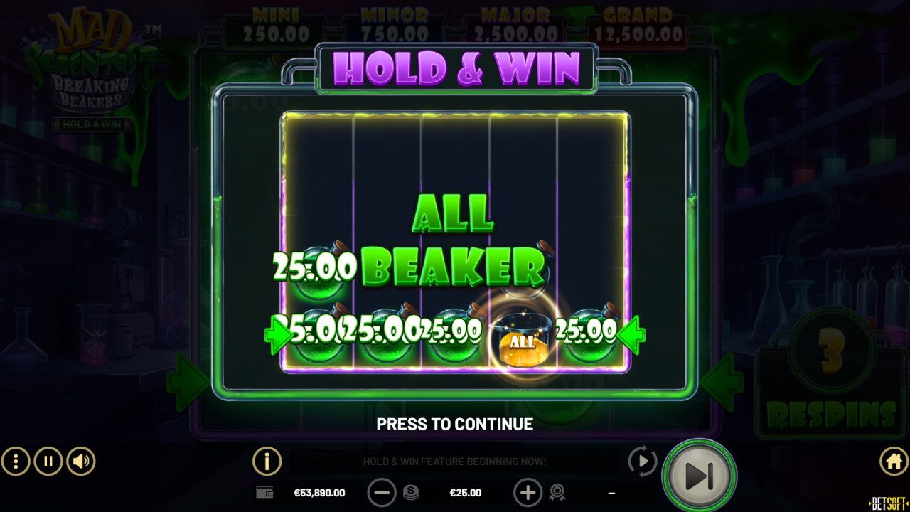 BetSoft Mad Scientist Breaking Beakers Screenshot